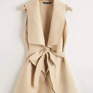 Waterfall neck belted vest coat